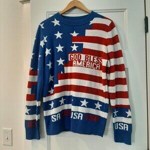 Ugly Christmas American Flag Red White Blue Sweater Large Patriotic Bold Tacky